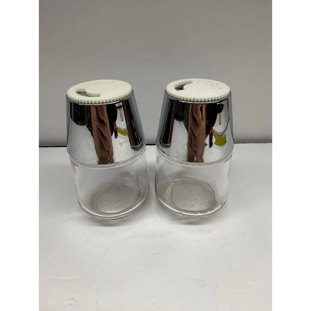 Vintage Gemco Salt and Pepper Shakers Chrome Glass MCM Made in USA Set of 2